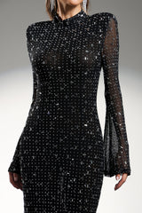 Gilian Long Sleeves High Neck Diamond Maxi Dress