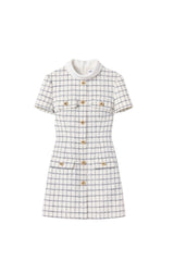 Decorative buttons Check Mini dress in white