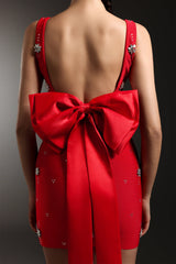 adora Sleeveless Diamond Bow Bandage Mini Dress in red