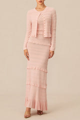 mildred Pink Textured Knit Maxi Dress & Cardigan Set