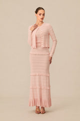 mildred Pink Textured Knit Maxi Dress & Cardigan Set