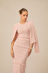 mildred Pink Textured Knit Maxi Dress & Cardigan Set