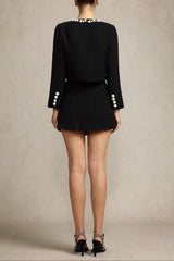 black grace Long Sleeves Pearl Top & Skirt Two-Piece Set