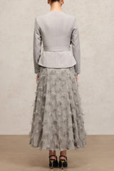 dominic grey Round Neck Long Sleeves Flower Top And Skirt Two-Piece Set