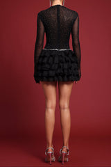 Kerta Classic Contour Crystal Ruffle Mesh Mini Dress