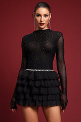 Kerta Classic Contour Crystal Ruffle Mesh Mini Dress