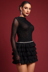 Kerta Classic Contour Crystal Ruffle Mesh Mini Dress