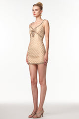 mona Embellished Rhinestone Sequin Mini Dress in yellow