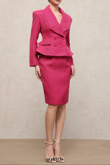 doreen rose red Long Sleeve Woven Top Skirt Two-Piece Set