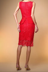 maria Contour Lace Bandage Midi Dress in red