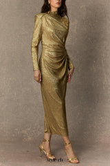 michelle Gold Floral Embellished Texture Midi Dress