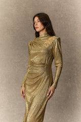 michelle Gold Floral Embellished Texture Midi Dress