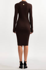 xaviera Contour V Neck Long Sleeve Knit Mini Dress