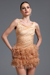 Veronic Romantic Embellished Sleeveless Ruffle Sequin Mini Dress