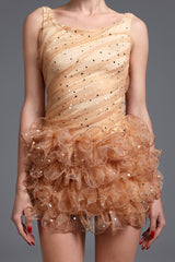 Veronic Romantic Embellished Sleeveless Ruffle Sequin Mini Dress