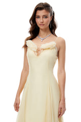 kristin Yellow Floral Appliqué Tulle Midi Dress