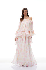 emily White Floral Print Ruffled chiffon Maxi Dress