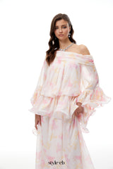 emily White Floral Print Ruffled chiffon Maxi Dress