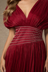 myra Burgundy V-neck Embellished Maxi Dress