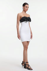 michaelia white Contour Sleeveless Polka Dot Contrast bow Bandage Mini Dress