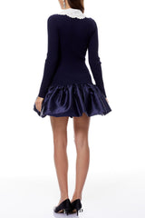 lorraine Navy Blue Satin Panel Knit Mini Dress