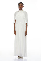 leona white Draped Cape Sleeve Knit Maxi Dress