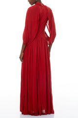 leona red Draped Cape Sleeve Knit Maxi Dress