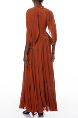 leona brown Draped Cape Sleeve Knit Maxi Dress