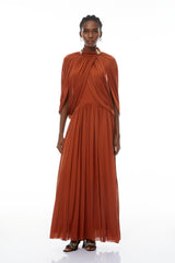 leona brown Draped Cape Sleeve Knit Maxi Dress