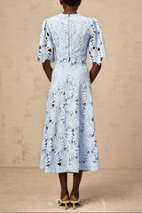 penny Openwork floral lace blouse maxi skirt set - blue