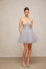 madeline grey embellished puff tulle mini dress