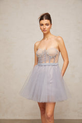 madeline grey embellished puff tulle mini dress