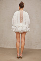 Isoline white semi-sheer lace top & shorts & dress matching set