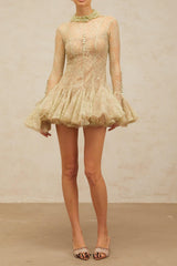 Green Embroidered Flared Mini Dress