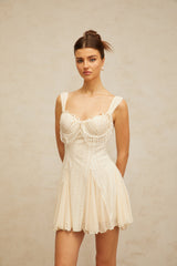 atalanta embellished flared mini dress in cream-white