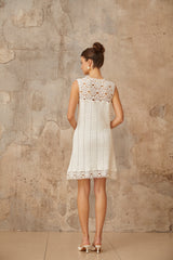 Floral Crochet Mini Dress in white