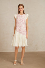 miriam Pink Panel Floral Crochet Midi Dress