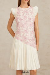 miriam Pink Panel Floral Crochet Midi Dress