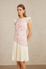 miriam Pink Panel Floral Crochet Midi Dress