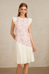 miriam Pink Panel Floral Crochet Midi Dress