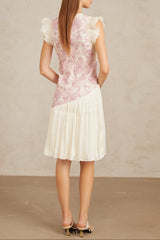 miriam Pink Panel Floral Crochet Midi Dress