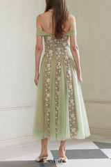 octavia Tulle Panel Floral Midi Dress in green