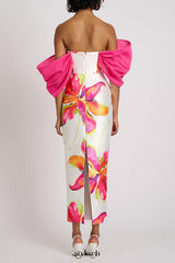 sylvia floral print strapless maxi dress in white