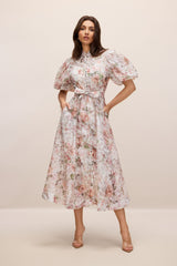 philipppa multicolor Floral Print Puff Sleeve Midi Dress