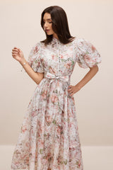 philipppa multicolor Floral Print Puff Sleeve Midi Dress