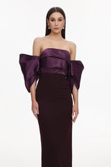 Sareka Off Shoulder Pleated Satin Maxi Dress