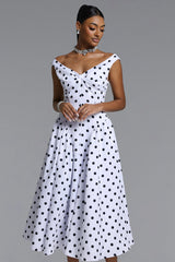 Raidah  Polka Dot Sleeveless Pleated Midi Dress