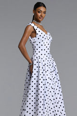 Raidah  Polka Dot Sleeveless Pleated Midi Dress
