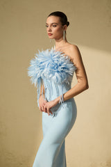 penny Blue Petal Applique Strapless Midi Dress