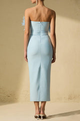 penny Blue Petal Applique Strapless Midi Dress